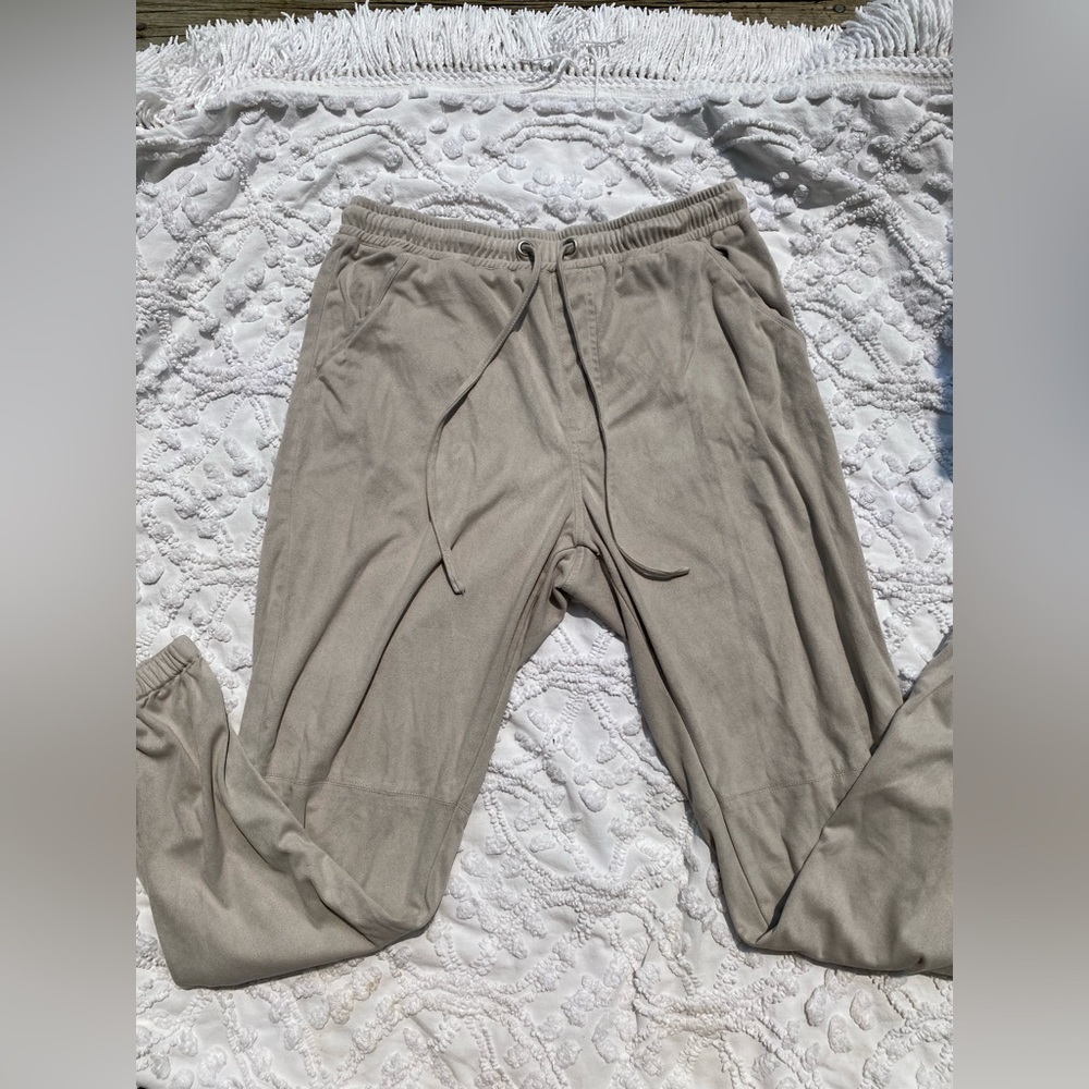 Large suede like sweatpants